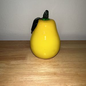 Vintage Murano Style Blown Glass Yellow Pear With Green Stem 1960's